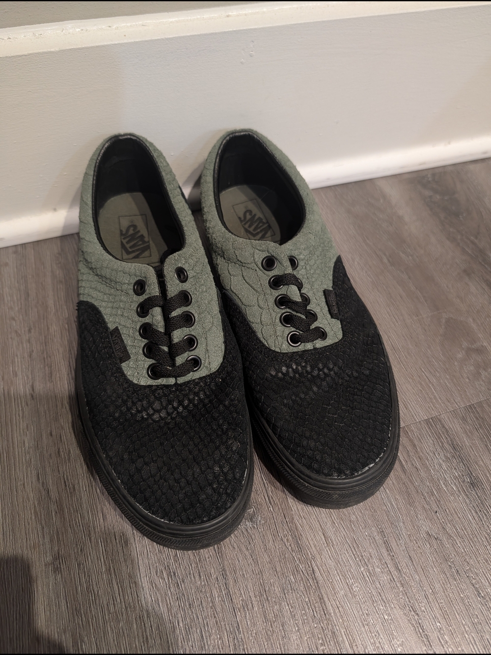 Vans Two-Tone Black and Olive Green Low-Top Sneakers